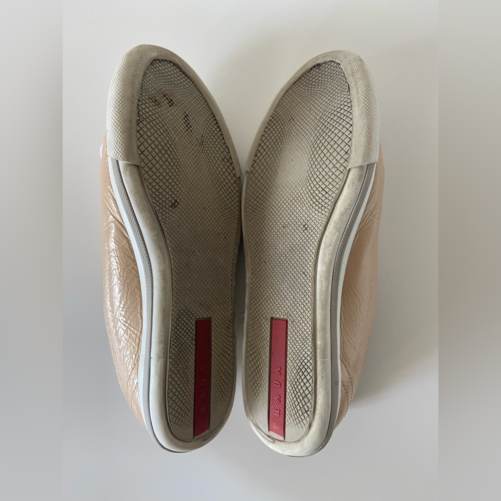 Prada Beige Nude Patent Leather Low top Sneakers - Picture 2 of 7